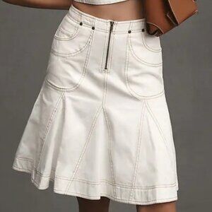 Anthropologie Pilcro Fluted White Knee-Length Skirt - 10